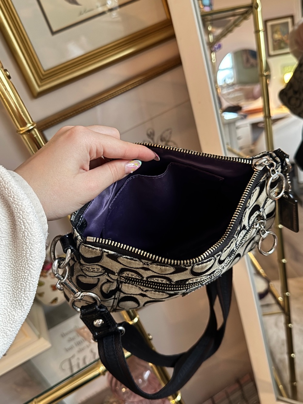 Coach Metallic Silver & Black Signature Shoulder Bag - Picture 6 of 6